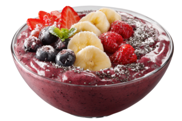 Refreshing Acai Bowl Topped with Banana Raspberry and Blueberry