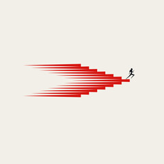 Vector illustration of a businesswoman silhouette sprinting on red speed lines, symbolizing fast career growth, momentum, launching a startup, and rapid business progress.