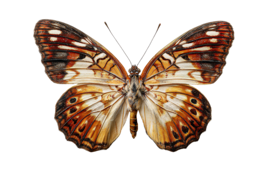 a butterfly with a white and brown pattern on its wings