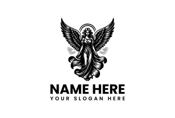 Elegant Angelic Vector Logo Illustration with Wings and Halo, Representing Serenity and Divine Guidance