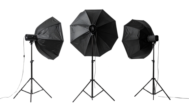 A professional umbrella lighting setup isolated on a white background, perfect for photography, studio shoots, and lighting design.