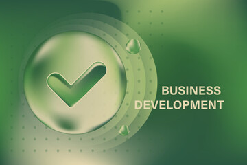 Abstract 3D glass texture security shield with glowing check mark icon, environment protection, green sustainability business, blurred gradient background with copy space. Digital ESG development