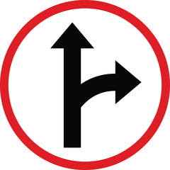 Go Straight or Turn Right Road Sign