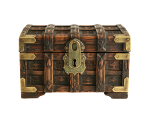 Antique wooden box treasure chest isolated on old wooden storage
