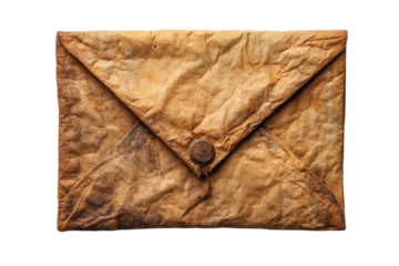 Vintage brown envelope with wax seal isolated on transparent