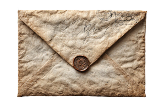 Vintage envelope with wax seal and postmark on transparent - Powered by Adobe