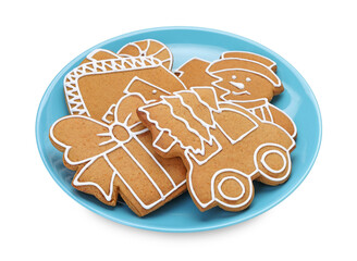Tasty gingerbread cookies isolated on white. Christmas treat