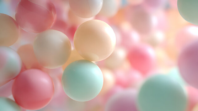 Soft pastel spheres floating in a dreamy abstract composition background pink