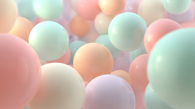 Soft pastel spheres floating in a dreamy ethereal atmosphere abstract background