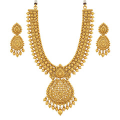 Ornate Gold Necklace and Earring Set with Intricate Indian Design earrings jewelry isolated on a transparent background