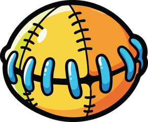 Cartoon Style American Football With Blue Laces And Orange Yellow Body