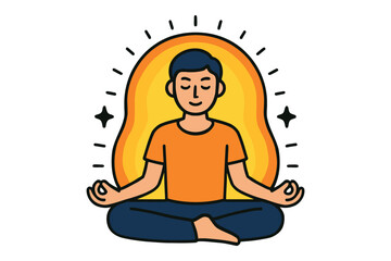 Young man meditating peacefully with glowing aura and radiating energy © mdalhazsarkar