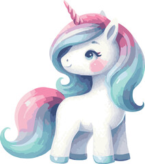 Adorable beautiful watercolor vector illustration of a soft light unicorn