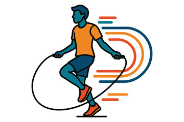 Obraz premium Athletic man jumping rope for cardio fitness and healthy lifestyle