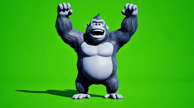 Cartoon gorilla dancing on green background  
