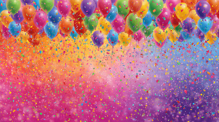 Vibrant balloons and confetti celebration party colorful