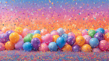 Vibrant balloons and confetti celebration party colorful