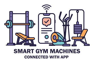 Modern smart gym equipment connected to mobile app for fitness tracking