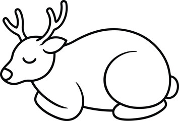 Simple Line Art Illustration of a Reindeer Resting with Eyes Closed