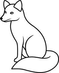 Simple Line Art Illustration of a Sitting Fox with a Bushy Tail