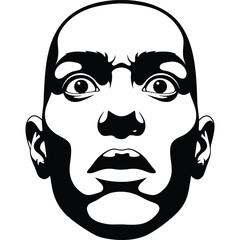 Surprised Face Illustration in Black and White vector man shocked expression graphic portrait bald fear scared