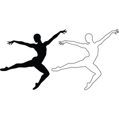 Ballet Dancer Silhouette and Outline on White Background pose art movement figure woman female performance grace