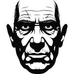 Black and white illustration of a menacing face portrait creepy scary horror graphic vector art design character