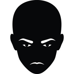 Black and white silhouette of a bald head with an angry expression face vector illustration minimalist portrait