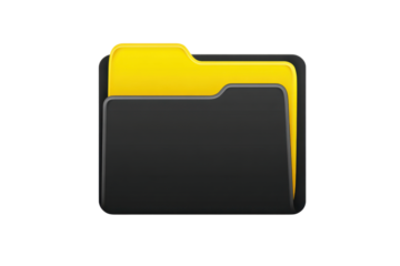 Folder icon with black and yellow colors on transparent background
