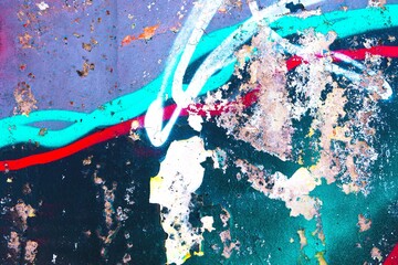 Grunge abstract artwork with neon blue, red, white streaks, distressed textures. Retro 80s, glitch style, vibrant colors. Posters, digital art, Y2K visuals, creative design.