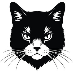 Black and white vector illustration of a cat s face animal pet head portrait domestic feline mammal design