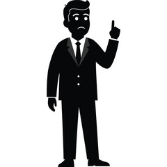 Businessman with finger pointing up, vector illustration suit silhouette idea concept warning attention advice