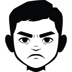 Cartoon face with angry expression in black and white annoyed avatar character clip art comic displeased drawing