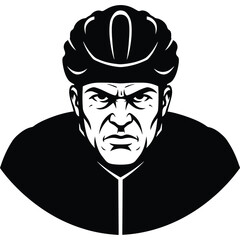 Cyclist with Intense Expression in Black and White helmet portrait monochrome athlete sport competition