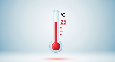 The thermometer is showing a temperature of 25 degrees celsius on a blue background, indicating a warm weather condition