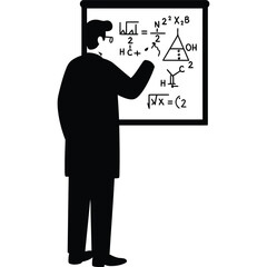 Scientist or Teacher Writing Formulas on Whiteboard Illustration mathematics science chemistry education learning