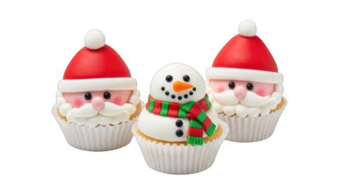 Adorable christmas cupcakes featuring santa and snowman designs for festive celebrations