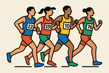 Diverse group of athletes running a race together in a competition