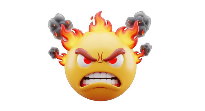 Furious emoji on fire expressing intense anger and frustration with smoke and flames