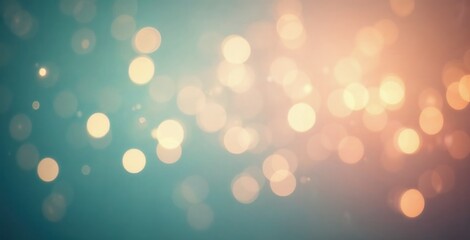 Abstract festive Christmas background with bokeh lights. Teal and orange gradient with a glowing glitter effect. Holiday celebration wallpaper