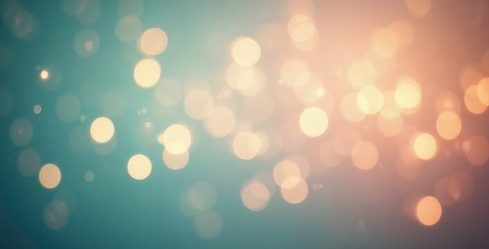 Abstract festive Christmas background with bokeh lights. Teal and orange gradient with a glowing glitter effect. Holiday celebration wallpaper