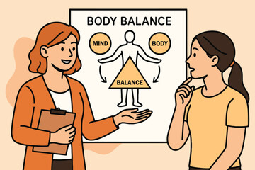 Woman explaining body balance diagram to a thoughtful young woman
