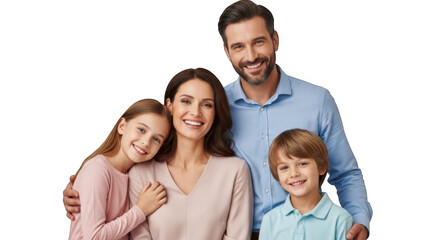 Obraz premium Happy family portrait parents and two children smiling together joyfully