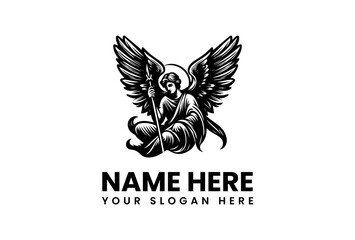 Serene Angelic Figure Vector Logo Illustration - Majestic Winged Being Emblem