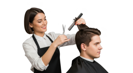 Skilled hairstylist expertly cuts a man's hair using scissors and comb
