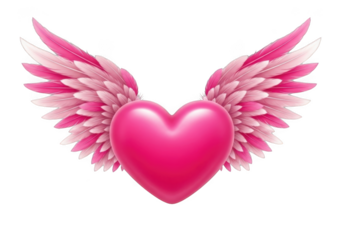 Beautiful pink heart with angel wings symbolizing love and romance