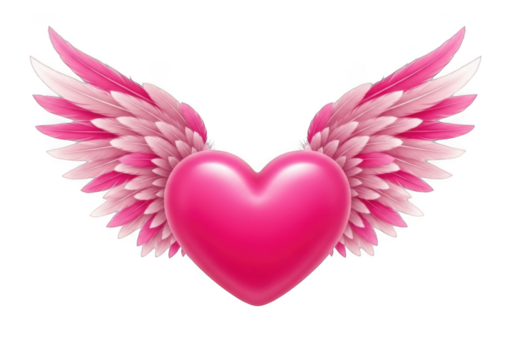 Beautiful pink heart with angel wings symbolizing love and romance
