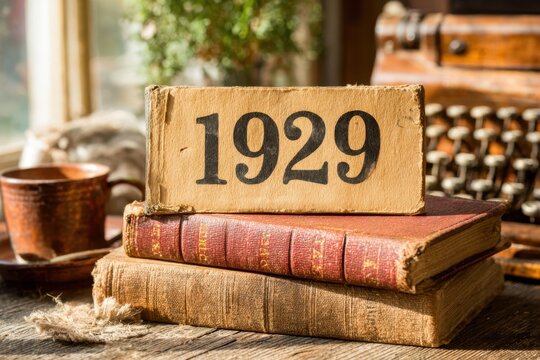 Vintage books, an old typewriter, and a coffee cup on a table beside the window