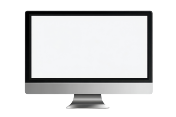 Silver Computer Monitor with White Screen Isolated on Transparent Backdrop