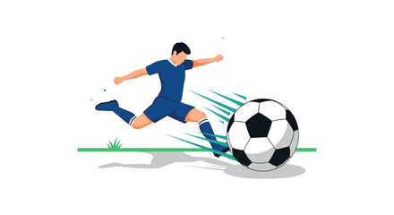 Fototapeta premium Soccer player kicking ball on field with stadium lights in background
